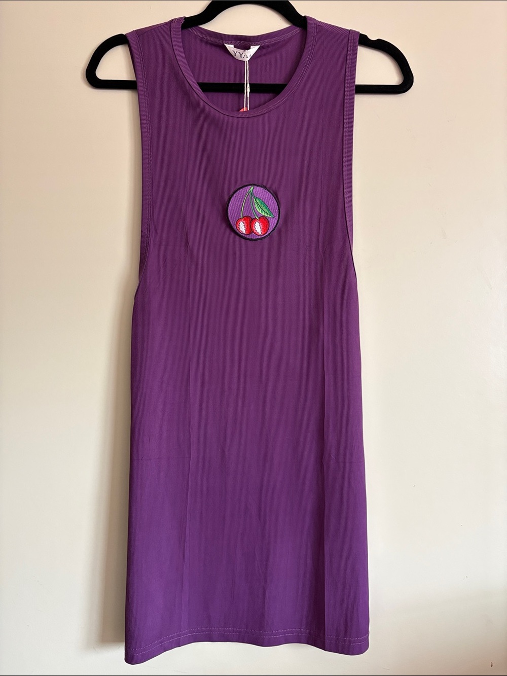 Grateful Dead inspired Upcycled Ribbed Purple Tank Top with Cherry Bolt patch